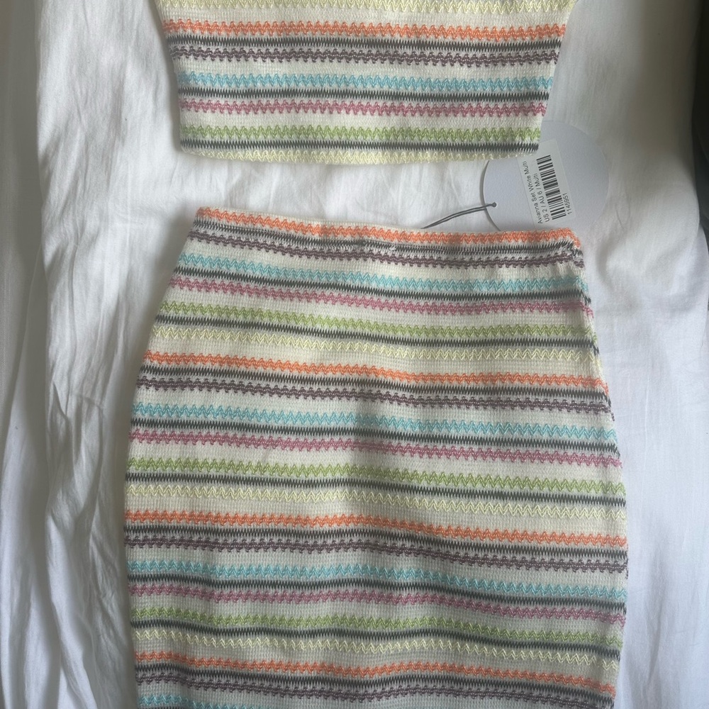 Colorful Striped Summer Two-Piece Skirt and Tube Top Set by Princess Polly